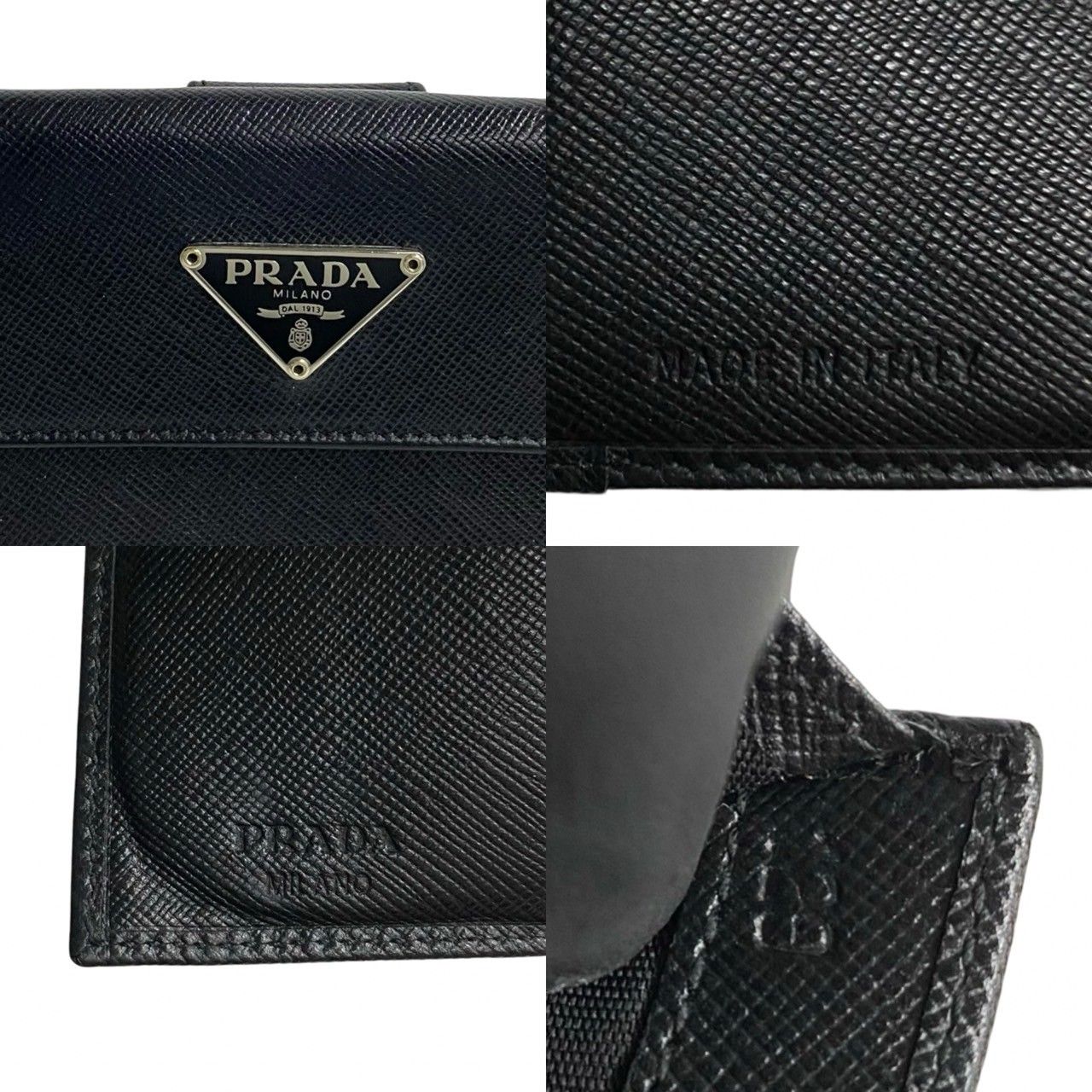 ほぼ未使用 箱付き PRADA プラダ 三角ロゴ 金具 サフィアーノレザー 本革 二つ折り 財布 ミニ ウォレット カードケース ブラック 112-4  - メルカリ