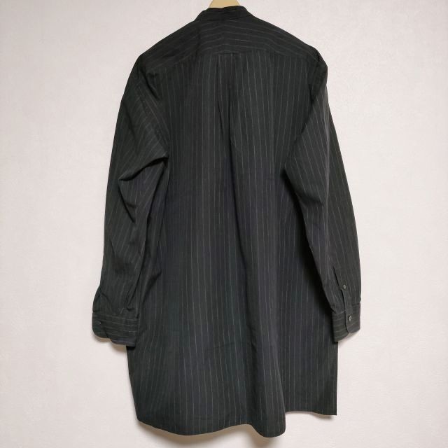 COMOLI バンドカラーシャツ  CHALK STRIPE 定価24000円 Q03-02002 長袖シャツ ブラック メンズ コモリ【中古】4-0701M∞