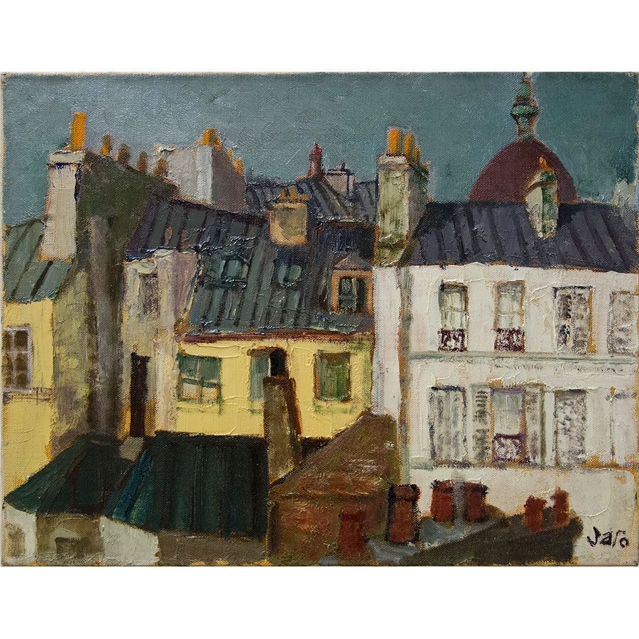 油絵 油彩画 佐藤真一 「屋根（巴里・モンパルナス）」 F6号 額付き 油絵