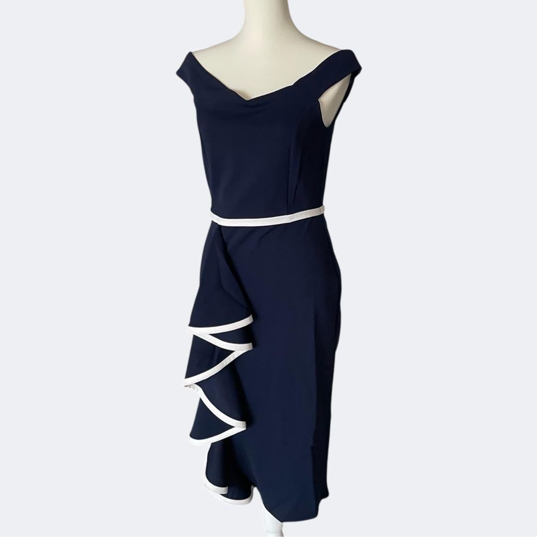 ネイビーラッフル オフショルダータイトワンピース