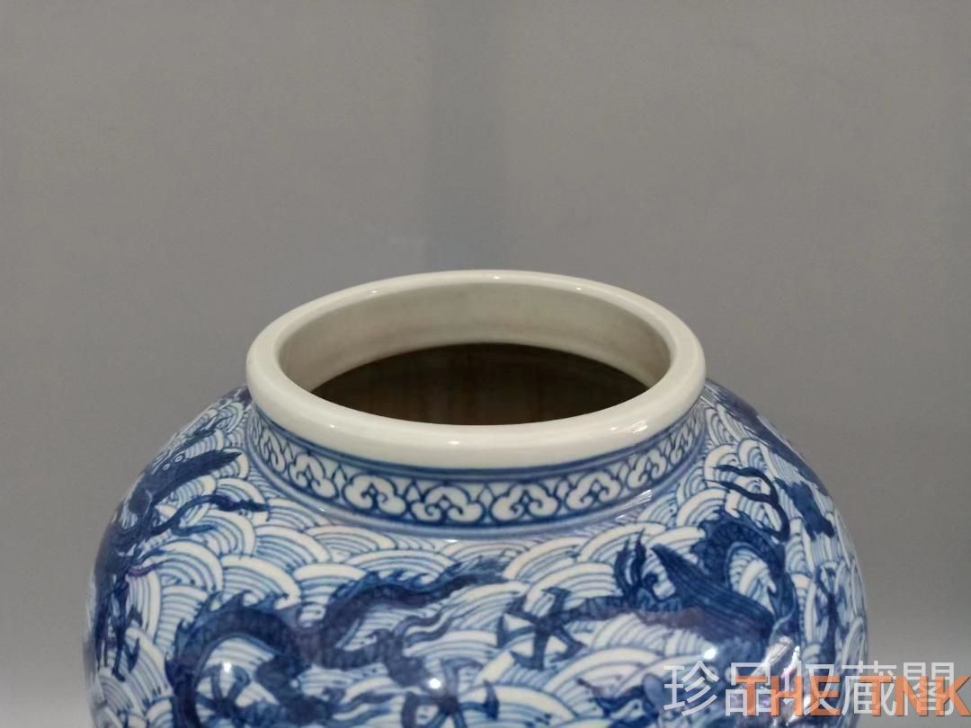 中国古美術 旧蔵 青花海水龍紋缶 置物 賞物観賞瓶 文房具