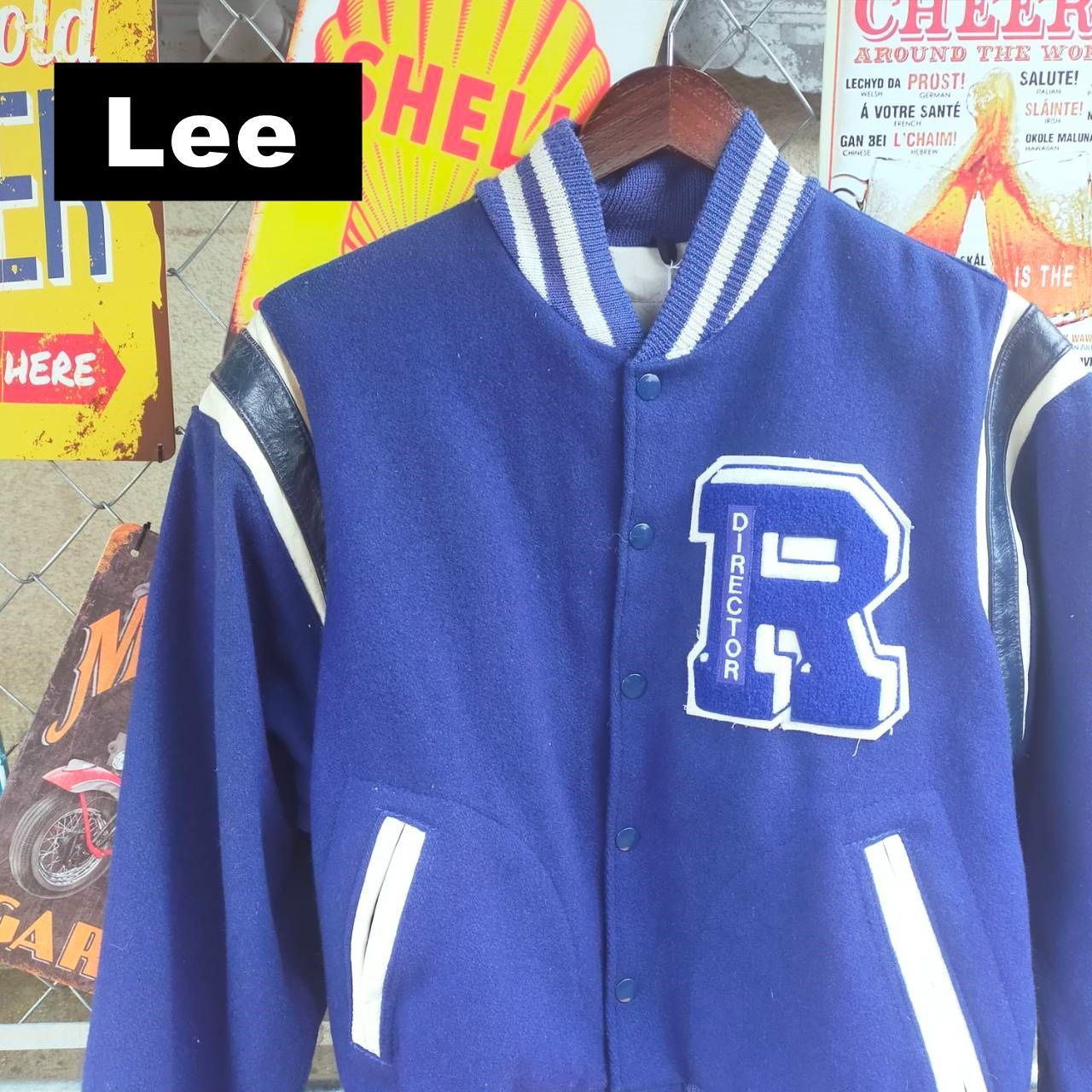 70s Lee リー ギャランティー Jerrys Sport Shop スタジャン サイズ 44 メンズ L 相当 肩 レザー ブルー 青 10556