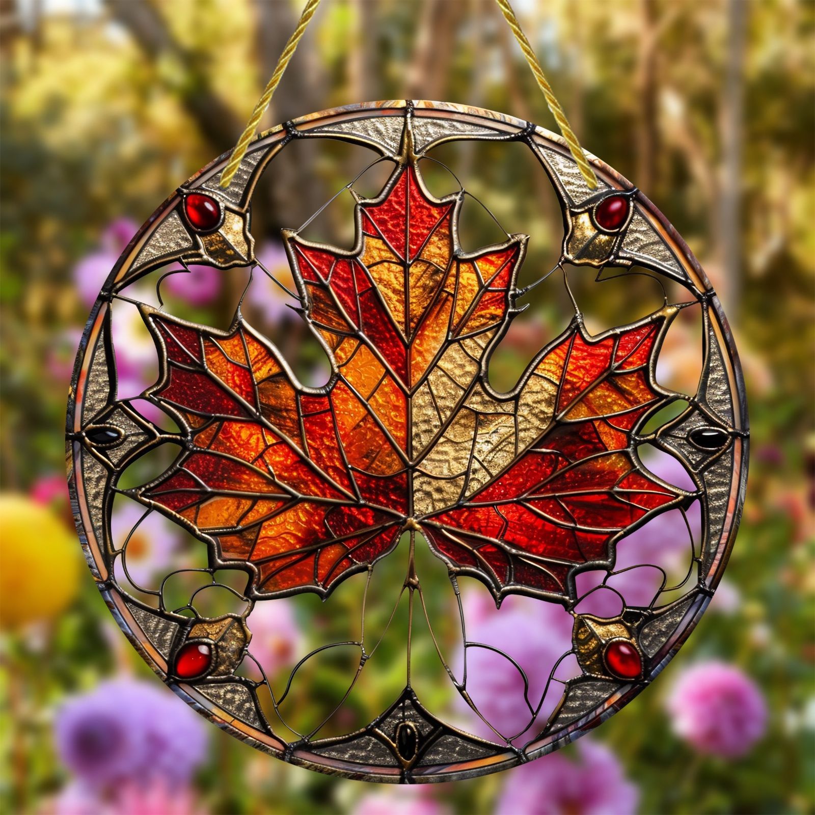 ステンドグラス製アートガラスリーフのウォールクロック