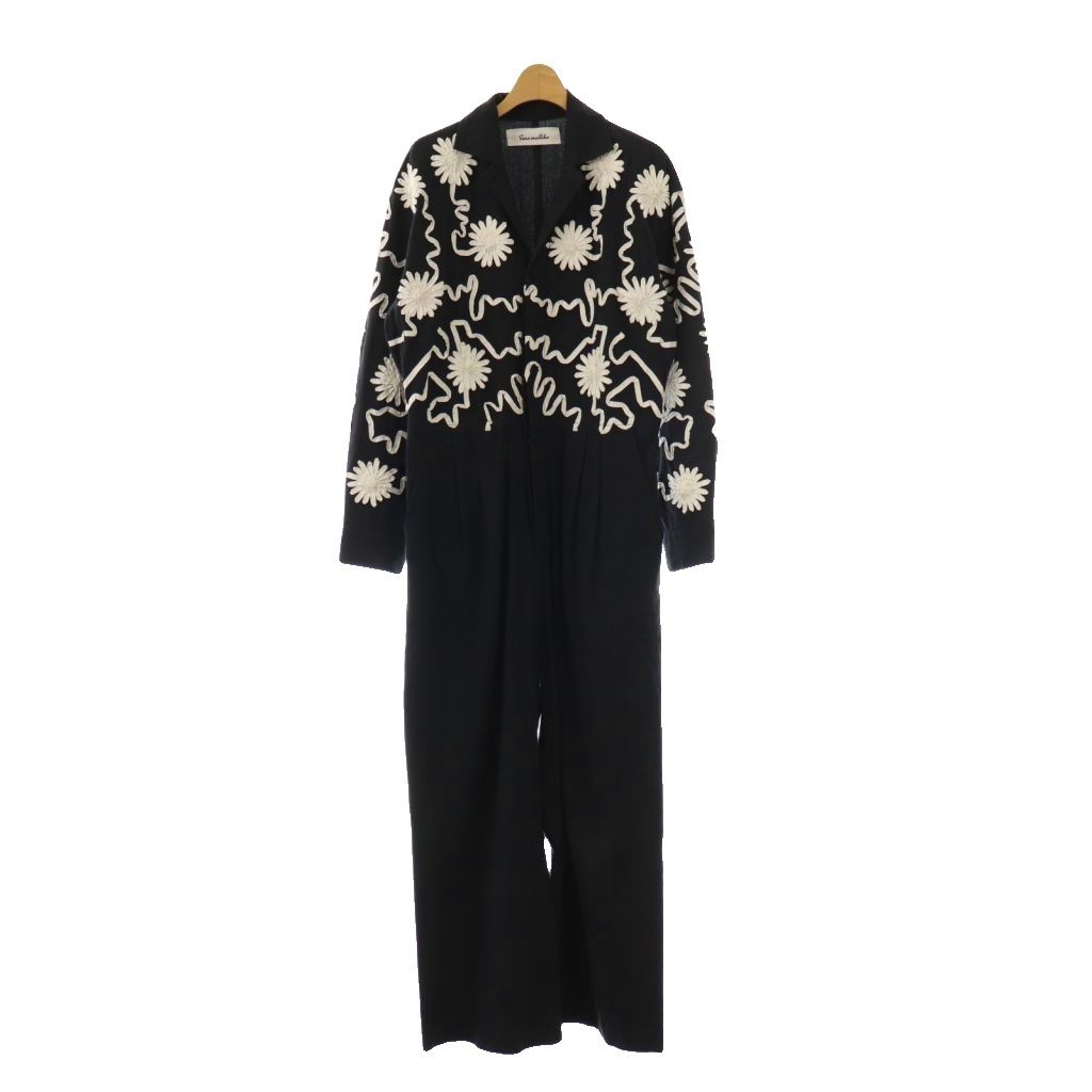 サラマリカ Sara Mallika テープ刺繍デザイン ジャンプスーツ オールインワン 長袖 M ブラック |HK OS