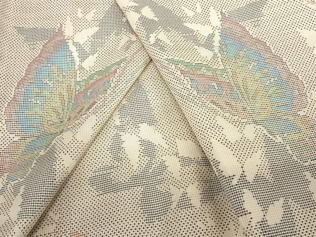 平和屋着物●本場大島紬 白大島 カタス7マルキ 舞蝶文 正絹 AABB6345zg