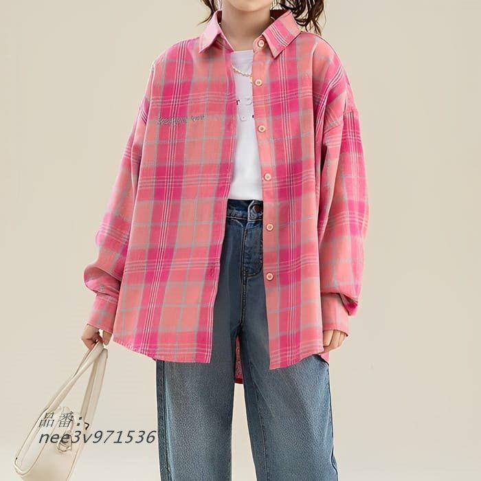 小学生 チェック柄 カジュアルシャツ キッズ 春夏秋 長袖 ガーリー 女の子 通学 トップス カジュアル ストリート おしゃれ 韓国 nee3v971536