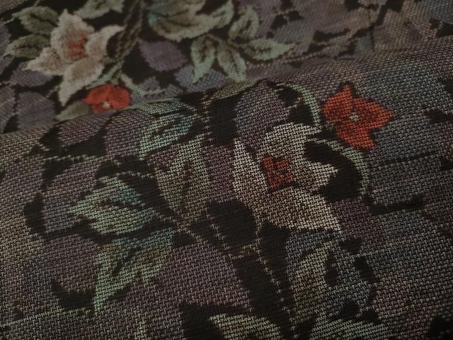 平和屋着物○本場大島紬 9マルキ 草花間道 正絹 逸品 DAAR4394tw