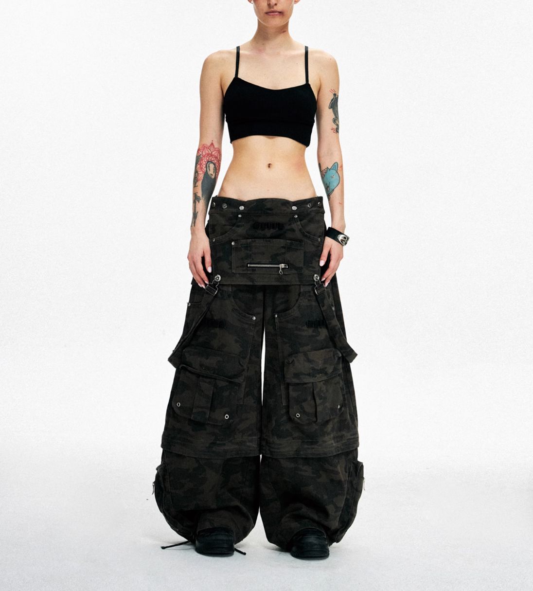 PERSONSOUL Threeinone Cargo迷彩サロペットカーゴパンツ