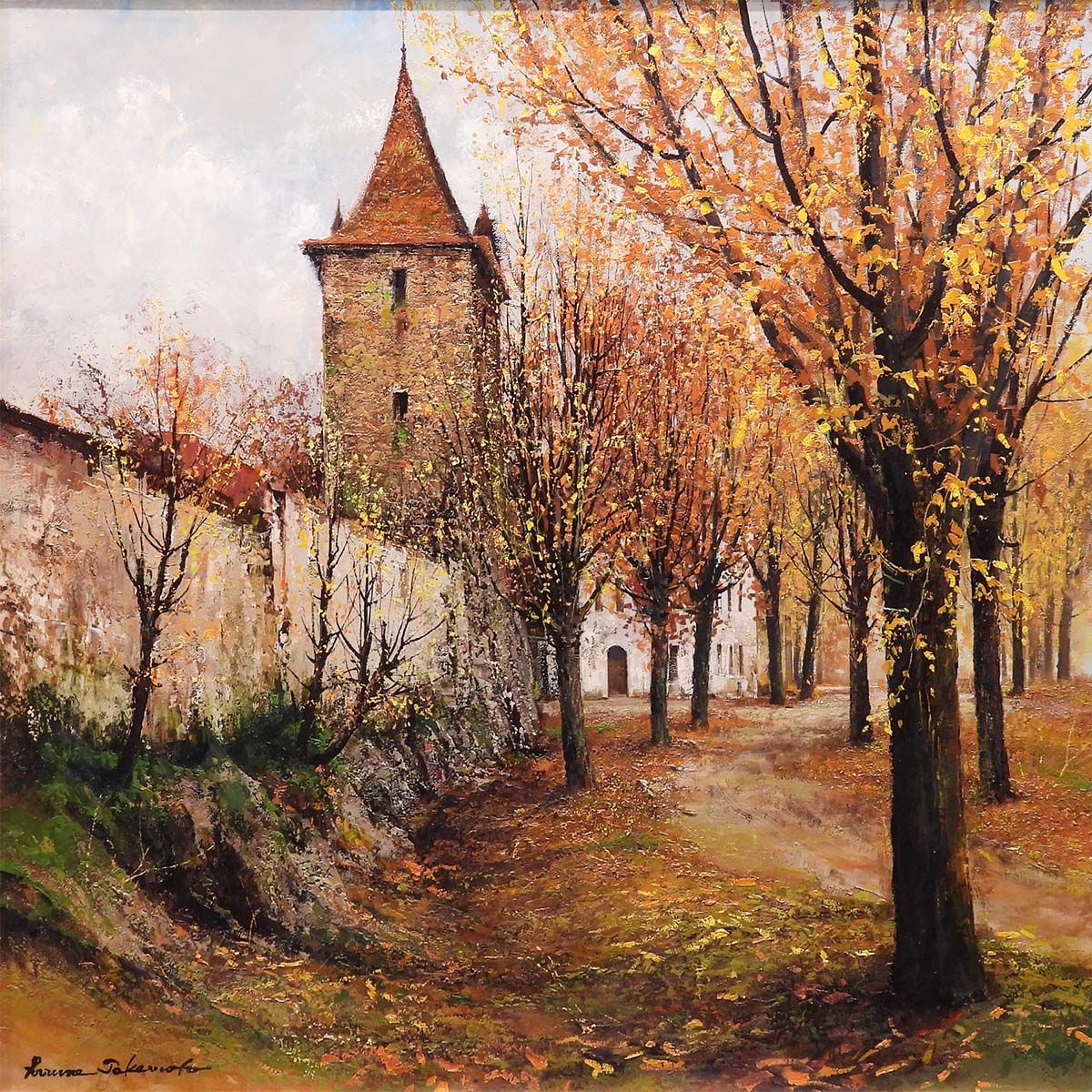 武本春根 秋想 ローテンブルグ 油彩12号 風景画 原画 油絵 絵画 真作保証 武本春根 秋想 ローテンブルグ 油彩12号 風景画 ドイツ 外国