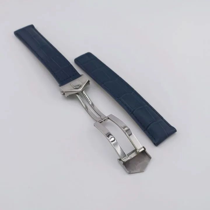 19mm 腕時計 レザーベルト 防水仕様 ネイビーブルー 紺 Dバックル
