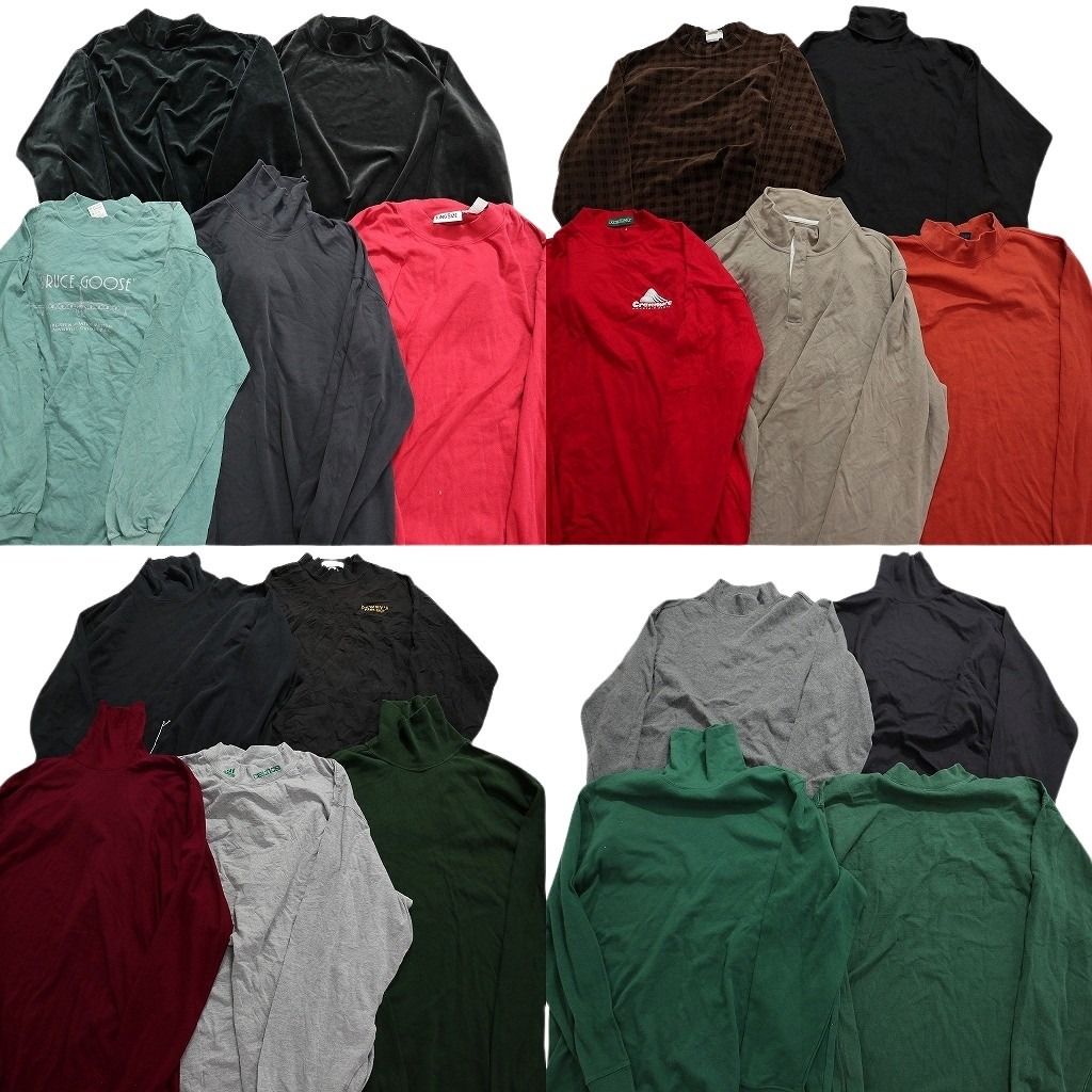 古着卸 まとめ売り タートルネック モックネック 長袖Tシャツ 19枚セット (メンズ XL /2XL /3XL /4XL ) フロントプリント ベロア MT8255