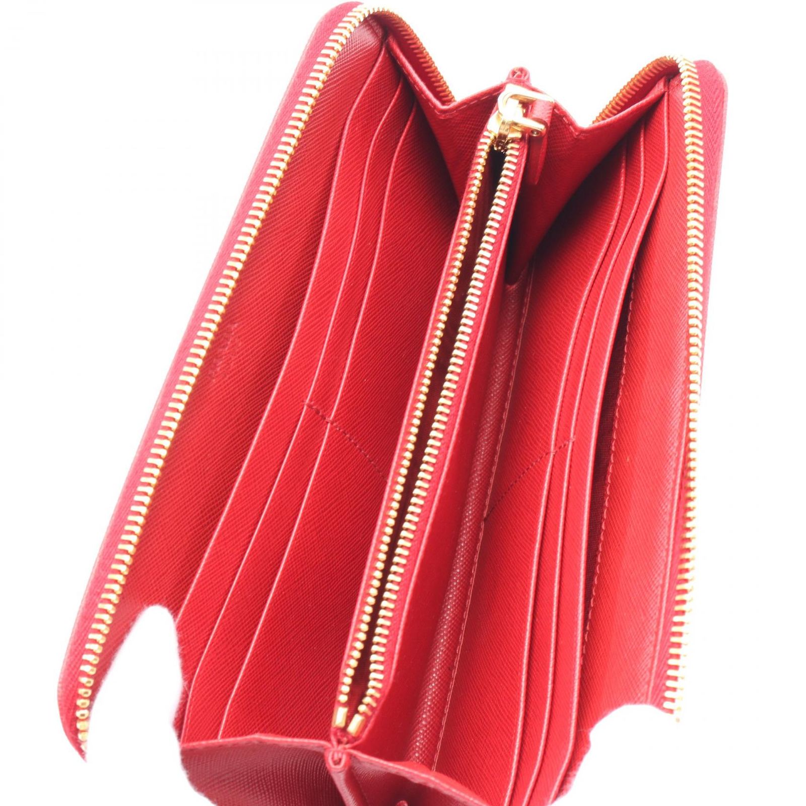 プラダ PRADA SAFFIANO TRIANG ラウンド長財布 財布 サフィアーノレザー レディース レッド系 【中古】 プラダ PRADA ラウンド長財布 SAFFIANO TRIANG レッド サフィアーノ