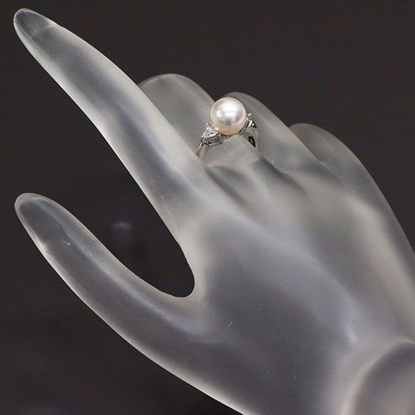 田崎真珠 Pt900 アコヤ 真珠 ダイヤモンド リング 径約8.4mm D0.18ct  