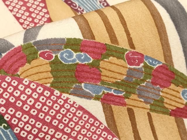 平和屋本店□極上 摺型友禅 京都 多ち花 全通柄 九寸名古屋帯 絞り