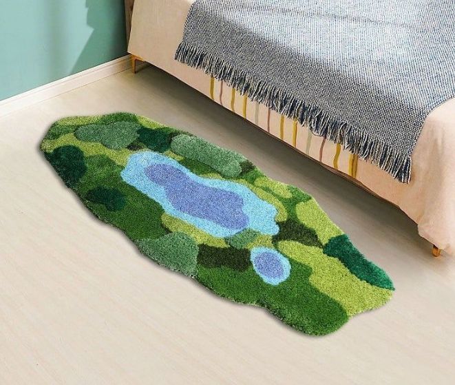 苔 花 ラグ 絨毯 カーペット 洗濯機で洗える 滑り止め ピンク ブルー リビング ダイニング 玄関マット 寝室 ベッドサイド 100×180 cm TALLINNNEXPO_COM