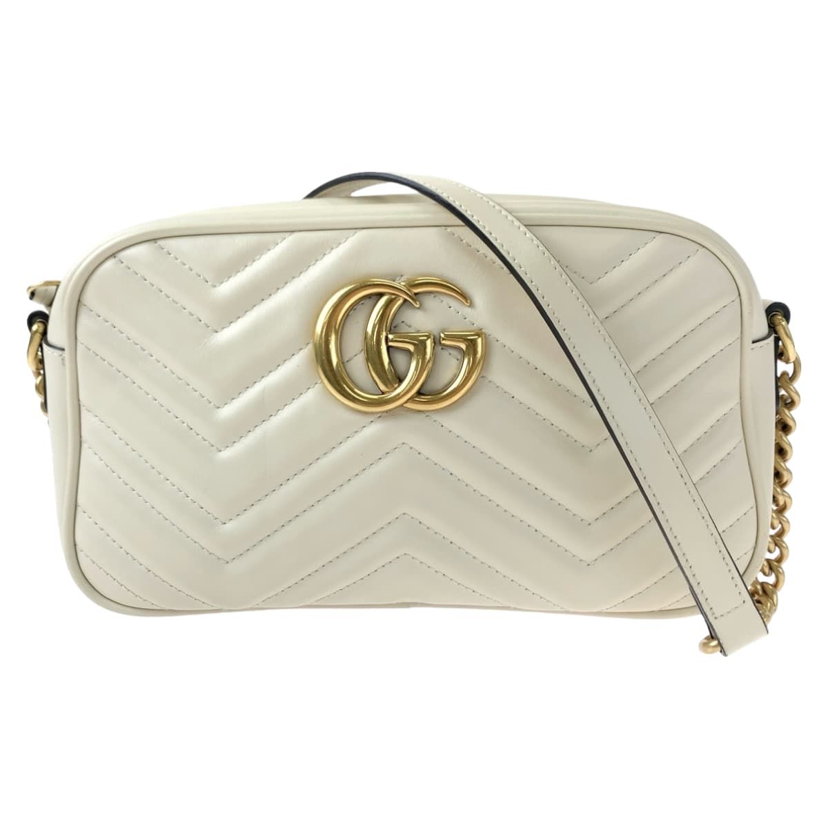 美品 GUCCI グッチ GGマーモント オフホワイト ゴールド金具 レザー 
