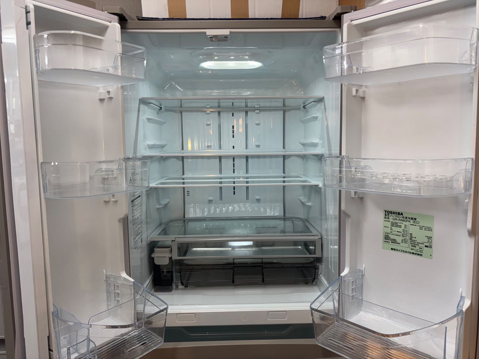 中古・設置込み 東芝 462L 2021年製 6ドア冷凍冷蔵庫 VEGETA GR-T460FH(EW) グランホワイト フレンチドア(観音開き)