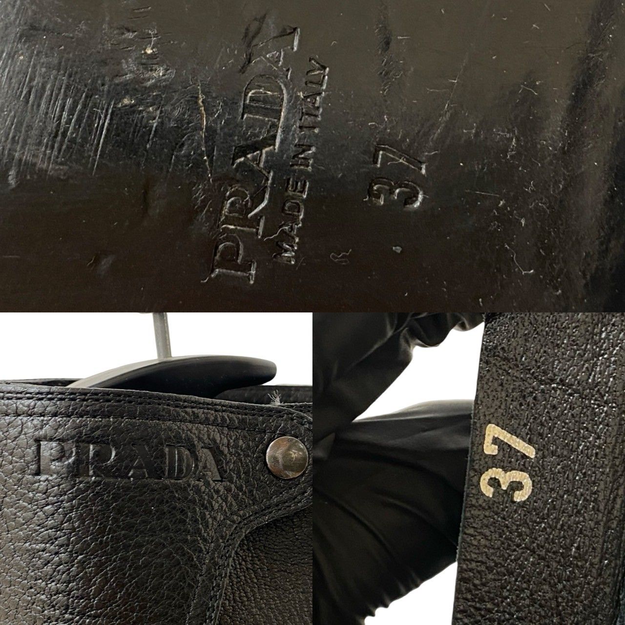 極 美品 保存箱 袋付 PRADA プラダ ロゴ エンボス レザー 本革