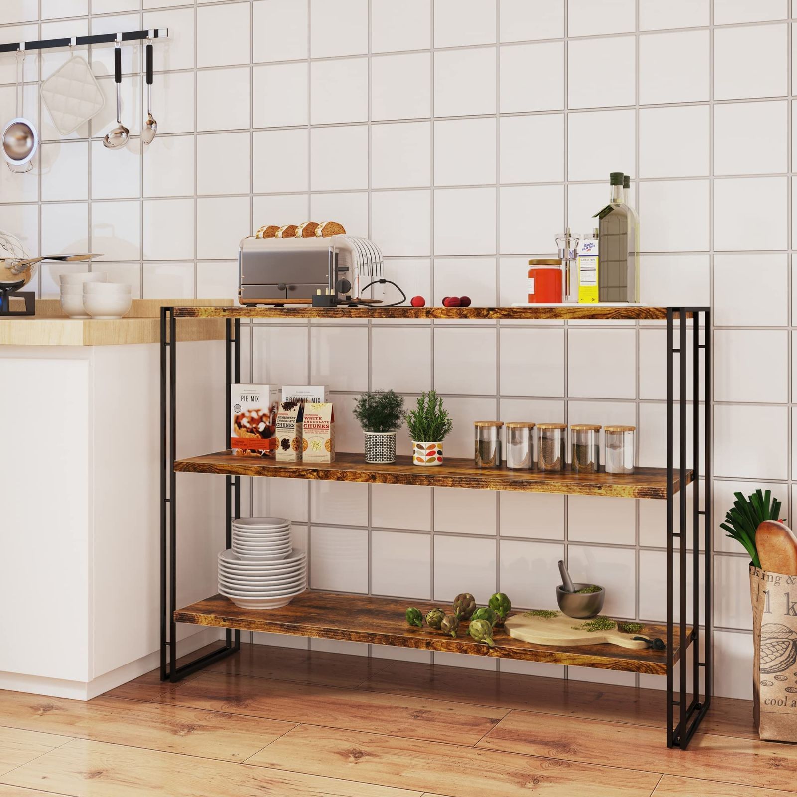 オープンシェルフ ラック 3段 木製 収納 本棚 オープンラック キッチン