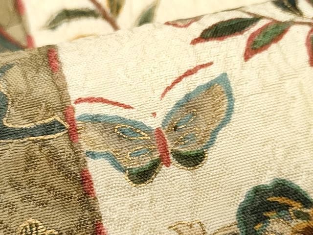 平和屋着物○西陣 老舗 渡文謹製 手織 両面 全通柄袋帯 纐纈 向鳥更紗