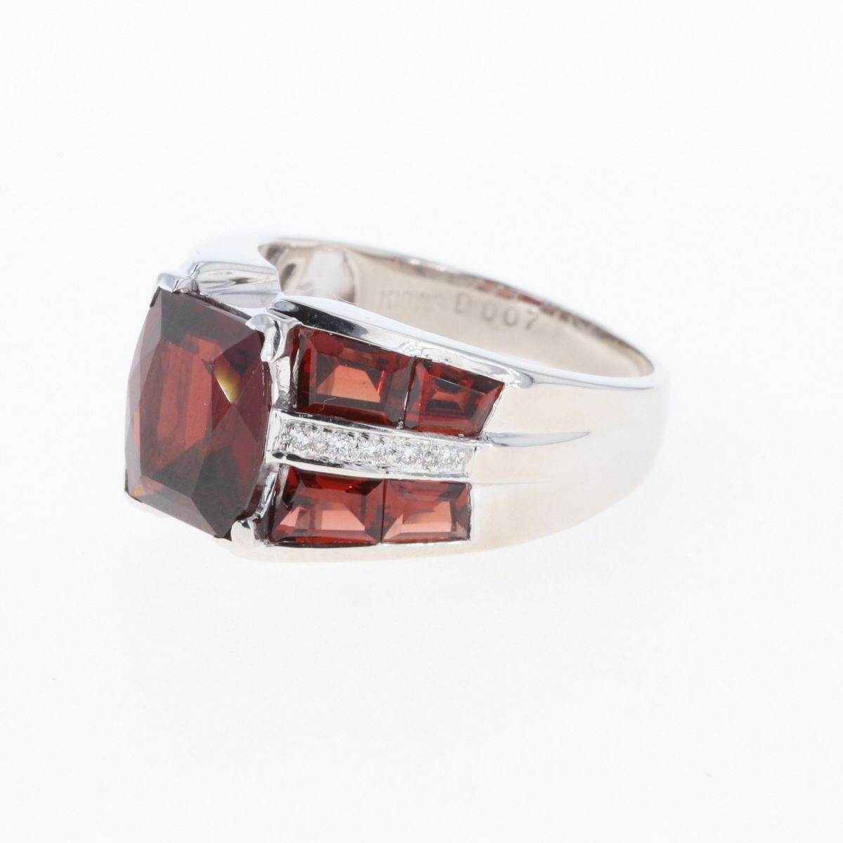 ガーネット デザインリング K18 ホワイトゴールド メレダイヤ 指輪 