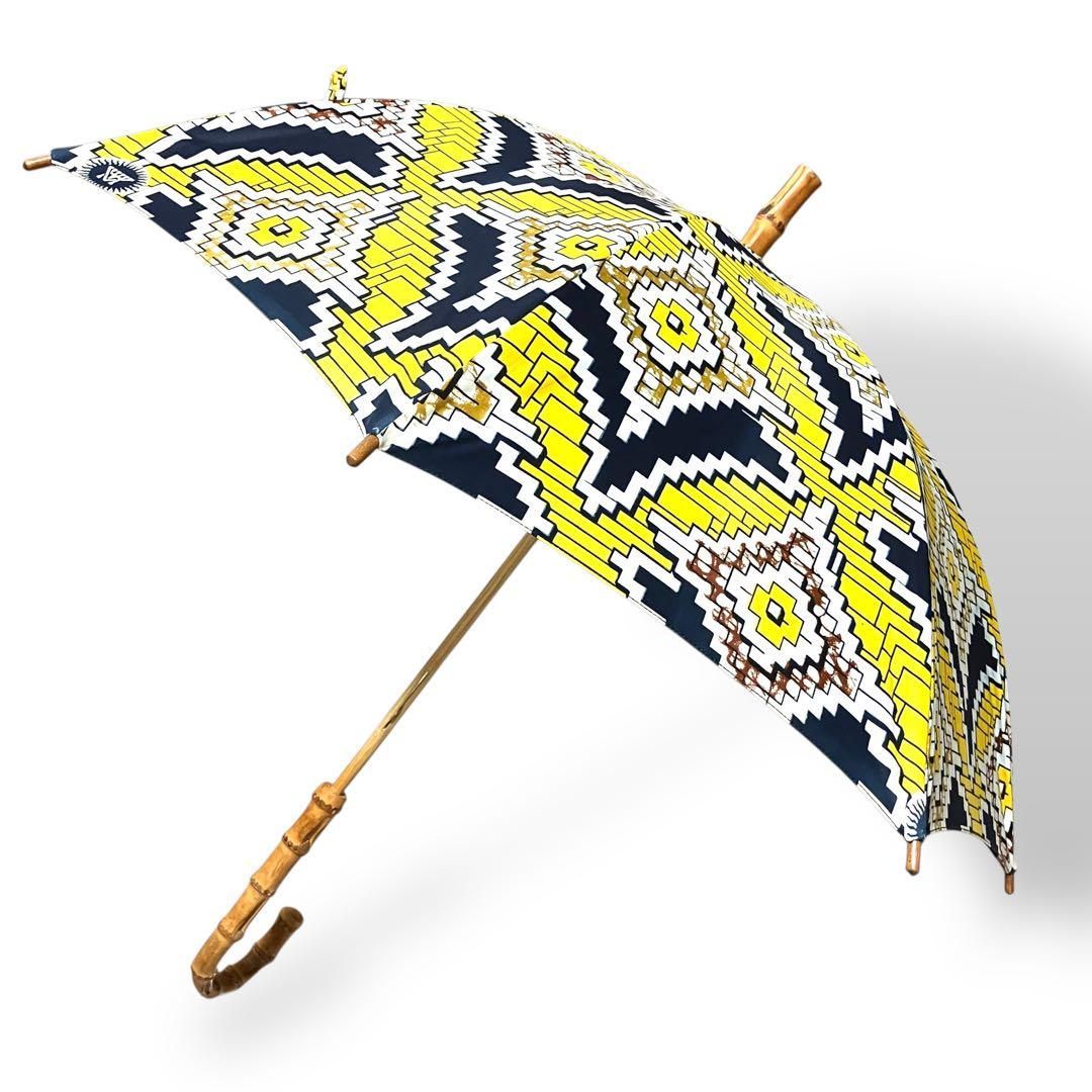 ほぼ未使用 2154 mandrake 日傘 雨傘 バンブー イエロー ネイビー  