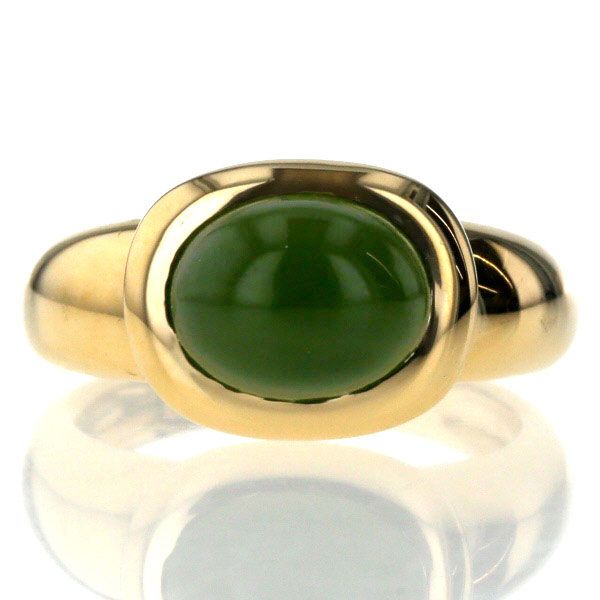 K18YG イエローゴールド リング ネフライト 3.300ct カボション 一粒 