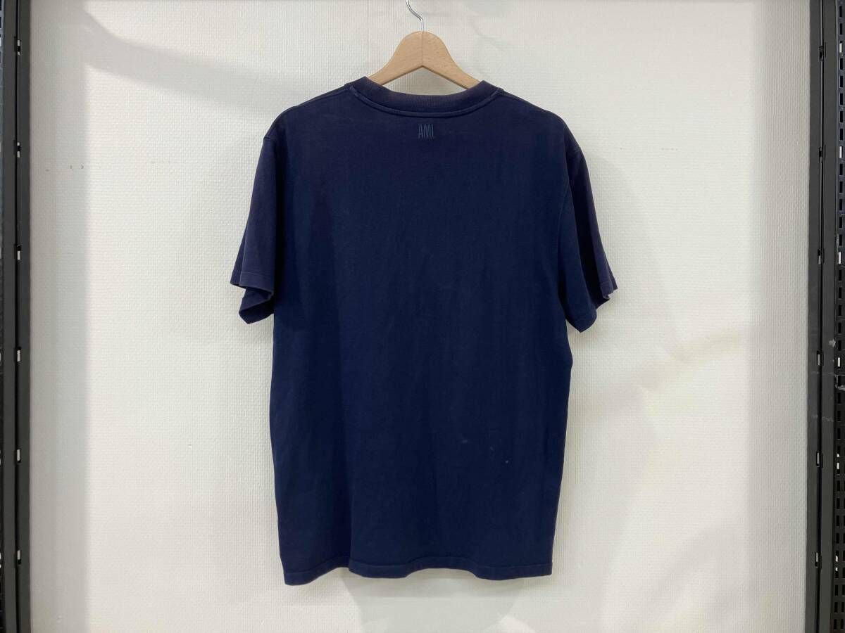 AMI Alexandre Mattiussi アミアレクサンドルマテュッシ 半袖Tシャツ サイズ不明 紺 ネイビー コットン メンズ ワンポイント刺繍 色褪せ有