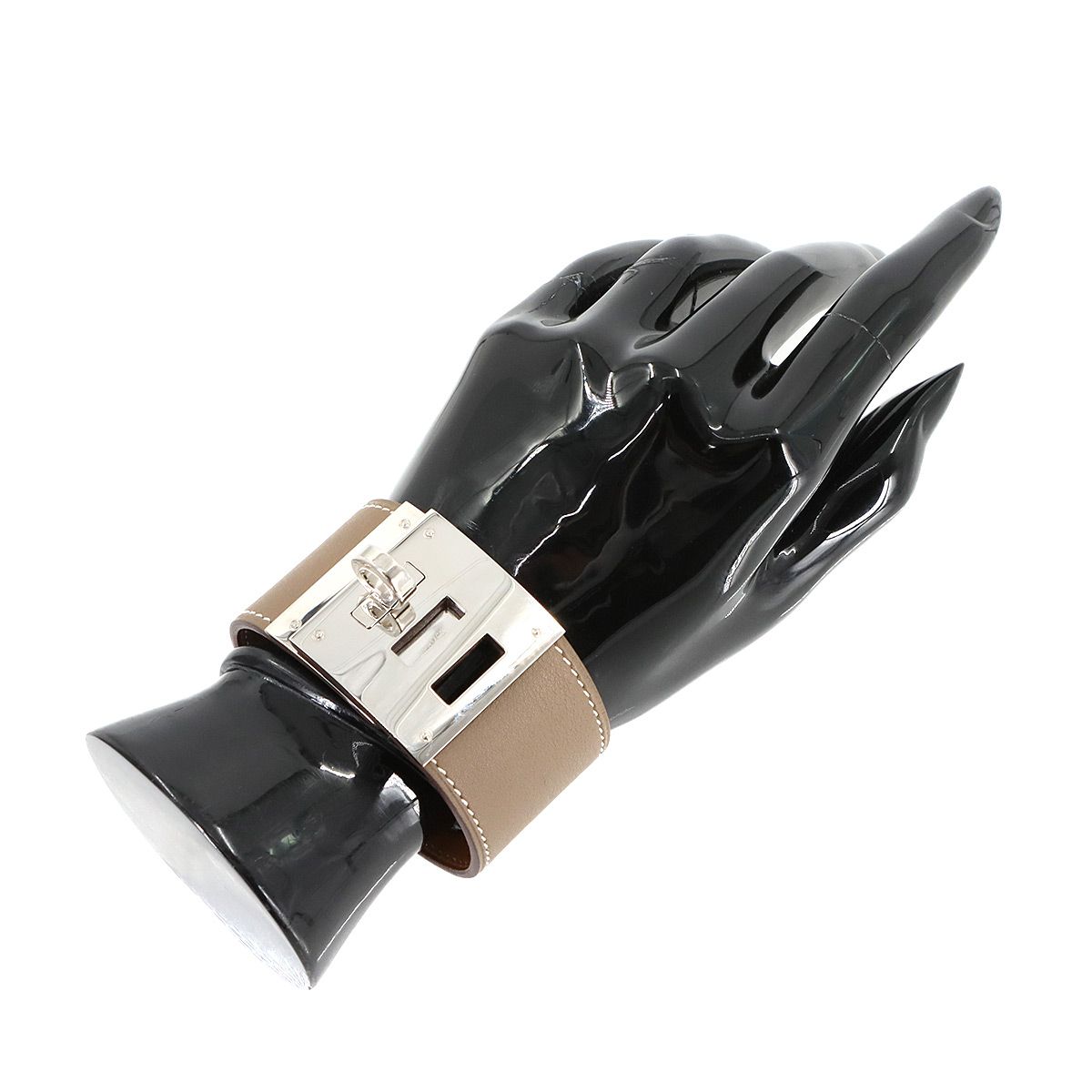 今なら送料無料! エルメス HERMES ケリードッグ バングル ブレスレット スイフト エトゥープ シルバー 金具 C刻印 90296104