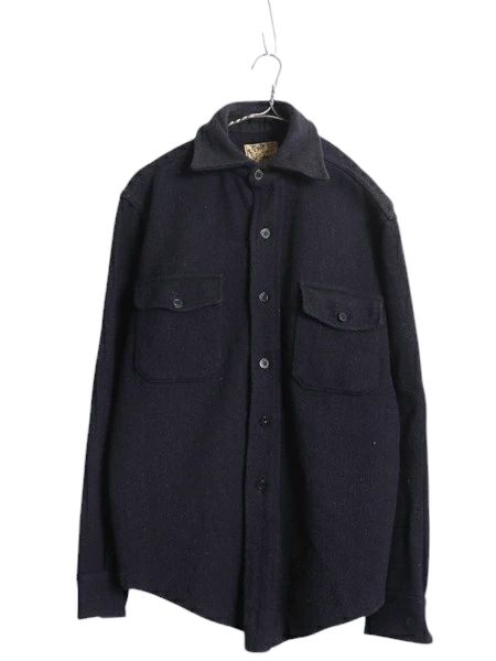 なクーポン配布中! 60s MELTON CPO 長袖 ウール シャツ メンズ M 程| ヴィンテージ ジャケット 長袖シャツ ヘビーウェイト アンカーボタン ポケット付き 無地