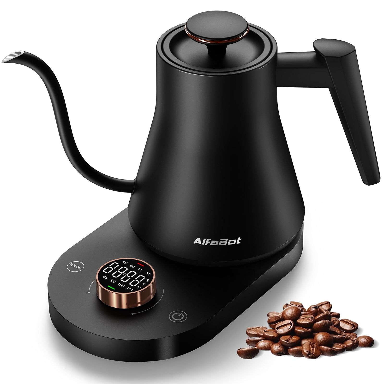 AlfaBot 電気ケトル 温度調節 コーヒーケトル 細口 ドリップケトル 1℃単位温度設定 1.0L大容量 空焚き防止 急速沸騰 8時間保温 LED表示パネル 電気ポット お手入れ簡単 お茶 コーヒー