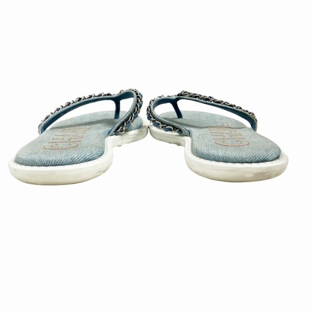 シャネル CHANEL ココマーク トングサンダル デニム チェーン 35