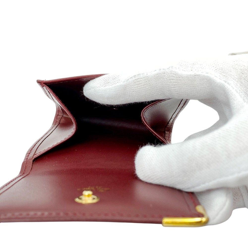 1円 送料350円 カルティエ マストライン 二つ折り 札入れ 長財布 GD金具 レザー ボルドー 赤 付属有 Cartier 同梱NG Cartier カルティエ マストライン ガマ口 2つ折り長財布 レディース