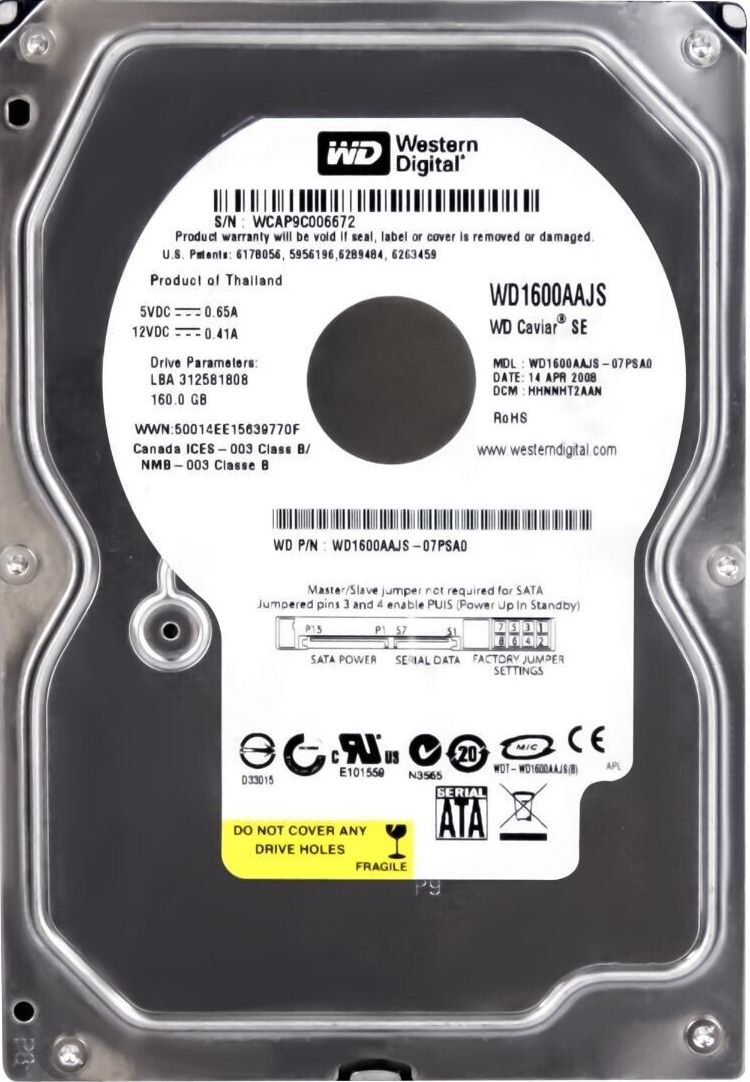 Western Digital CAR SE WD1600AAJS 160GB 7200U|min 8MB CACHE SATA II 3.5 HARD DRIVE