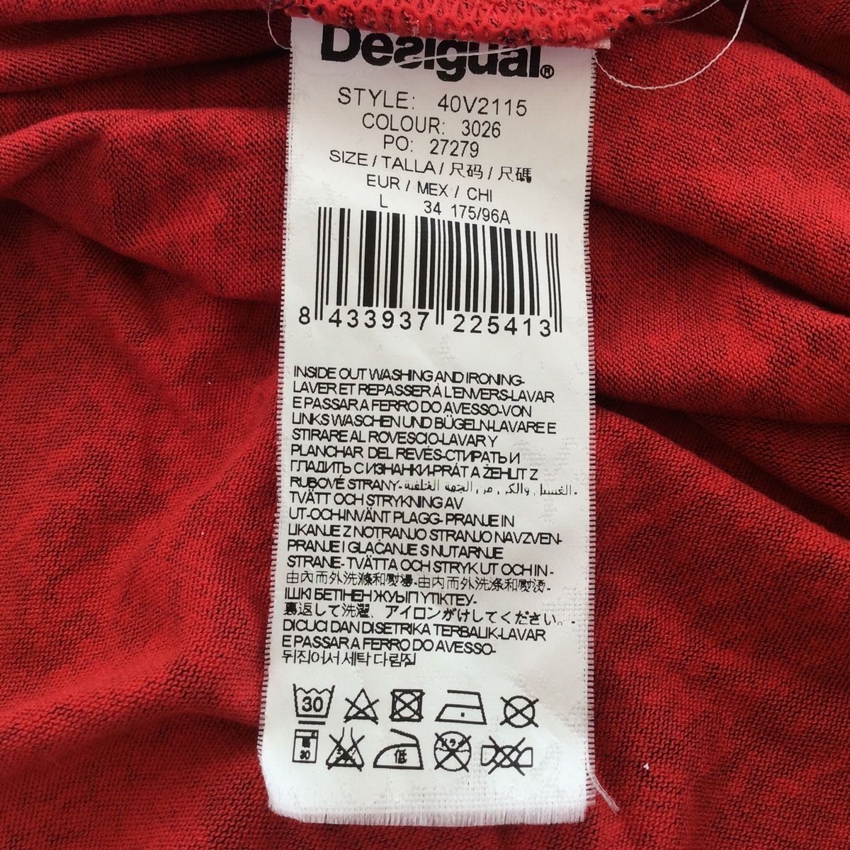 Desigual(デシグアル) ワンピース サイズL レディース - レッド×白×黒 クルーネック/ノースリーブ/ひざ丈