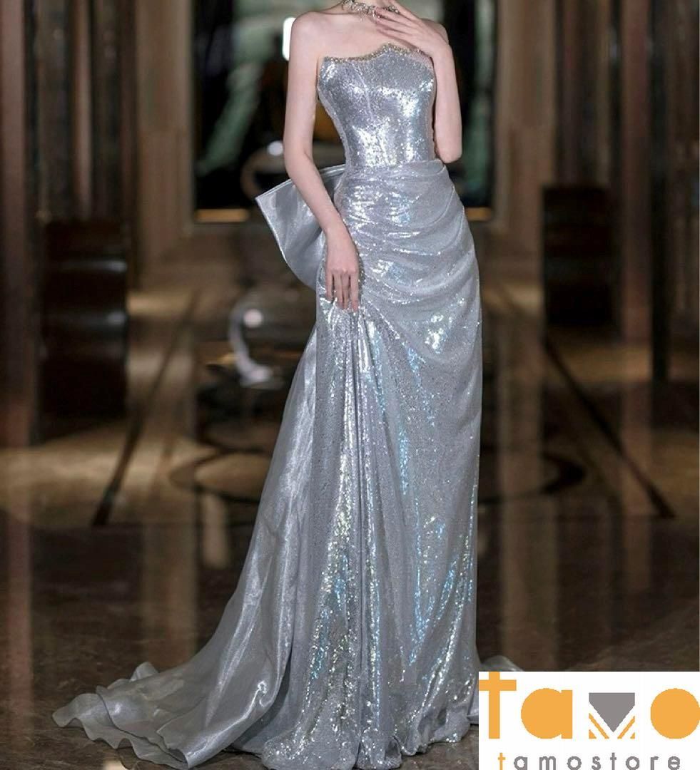 2024年 イブニングドレス ベアスパンコール 大きなリボンがオシャレ