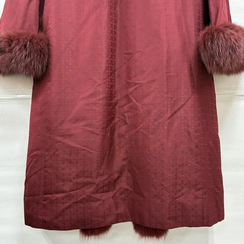 財布 NINA RICCI ニナリッチ コート 毛皮 ファー 毛皮 リアル ファー シルク ロング コート 総柄 同色 千鳥格子 11