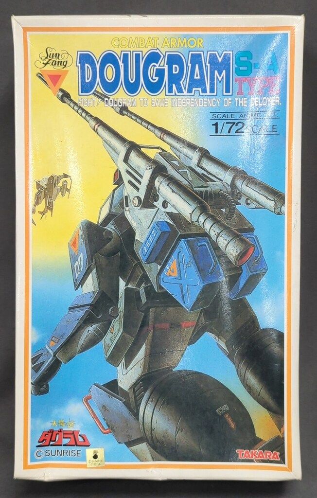 タカラ　1／72 ダグラム、ソルテック　2機セット　箱汚れヤケ、ランナー外れ、傷 タカラ ダグラム/1/72スケールアニメキット 2連対空砲ザック装着