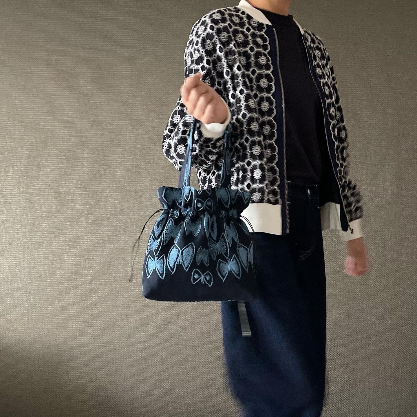 mina perhonen ミナペルホネン sky flower 巾着 バッグ ミナペルホネン生地使用 ✳︎ sky flower 巾着バッグ - メルカリ