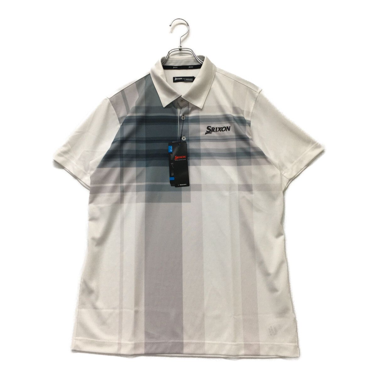 未使用品 メンズ スリクソンbyデサント SRIXON by DESCENTE 半袖ポロシャツ LL 白×グレー グラフィック柄