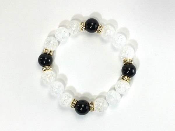 パワーストーン ブレスレット クラック水晶 オニキス 12mm （ゴールド