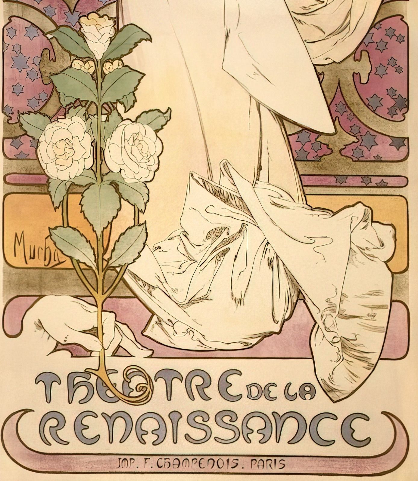 ミュシャ 『椿姫』 リトグラフ 1896年 22x58cm 特大サイズ 複製