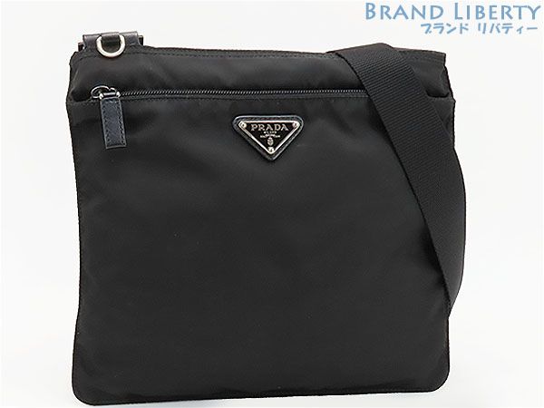 【外美品】プラダ　PRADA　ナイロン　斜め掛け ショルダーバッグ　フラットメッセンジャーバッグ　サコッシュ　NERO ブラック　ナイロン レザー　1BH978