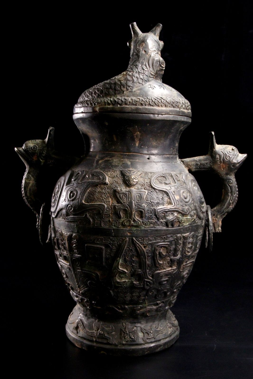 中国美術 青銅製 饕餮文蟠龍蓋罌 39cm 4487g 唐物骨董 楾 R193.2-ORQ8
