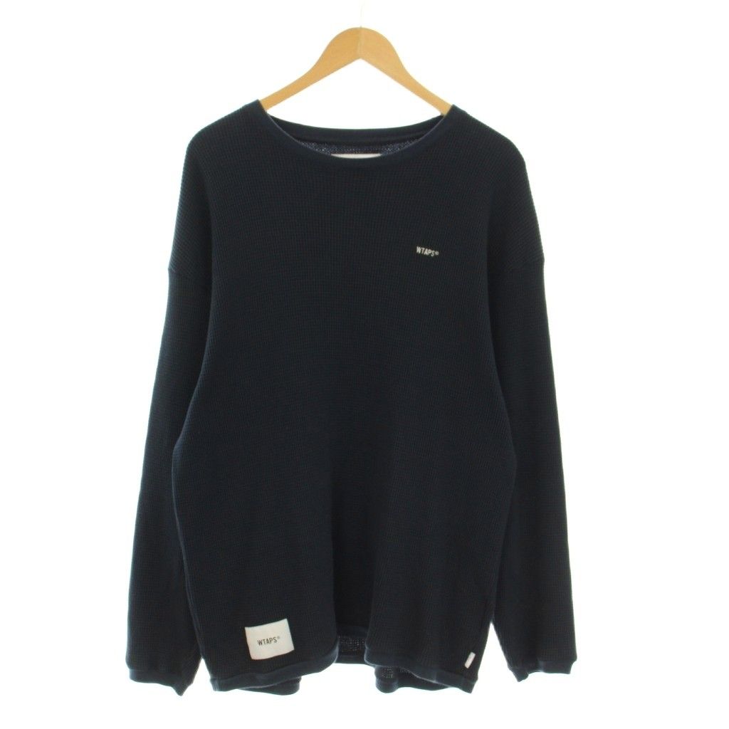 ダブルタップス WTAPS WAFFLE LS COPO Tシャツ カットソー 長袖 クルーネック ワッフル地 ロゴ刺繍 03 紺 ネイビー 211ATDT-CSM28 KU