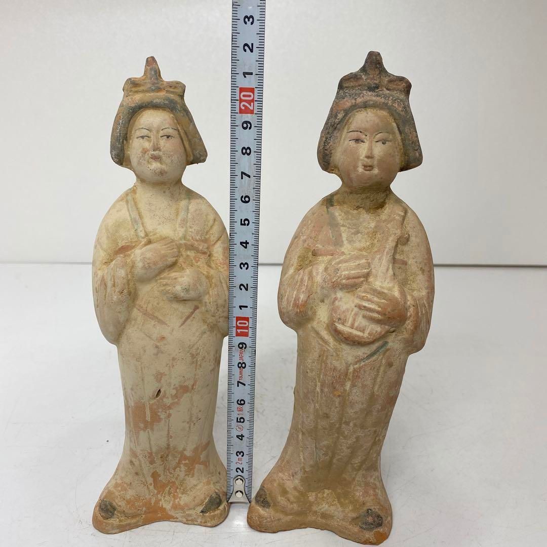 古代中国　加彩婦人桶　一対　箱付　高さ23cm 東H5-0422②タサニ 古代中国 加彩婦人桶 一対 箱付 高さ23cm 東H5-0422②タサニ