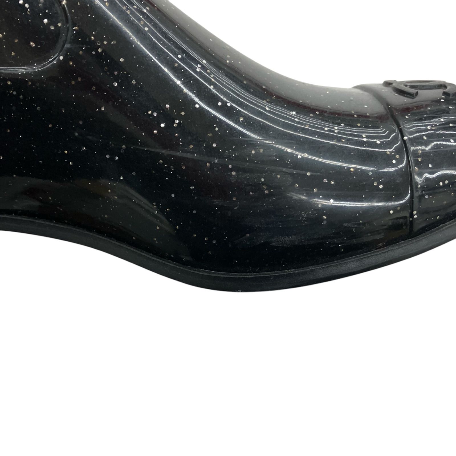 【即納！】186005　収納ケース付き☆　現状品　CHANEL シャネル　レインブーツ　レディース　36サイズ　ブラック　カメリア　ココマーク　ラメ入り 水に強い