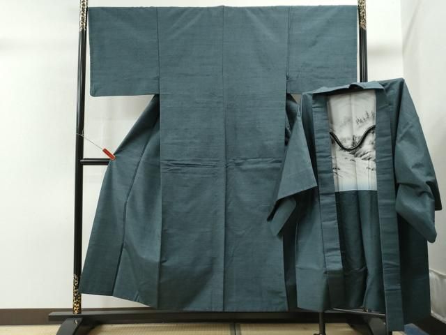 平和屋着物○男性 紬 アンサンブル 色無地 百入茶色 正絹 逸品