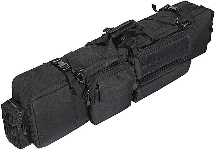 ww.life ガン ケース 大容量 W100cm 2本 2丁 収納 ライ フル ソフト サバゲー カメラ 三脚 釣り などにも ハンド ダブル( ブラック，  フリー)