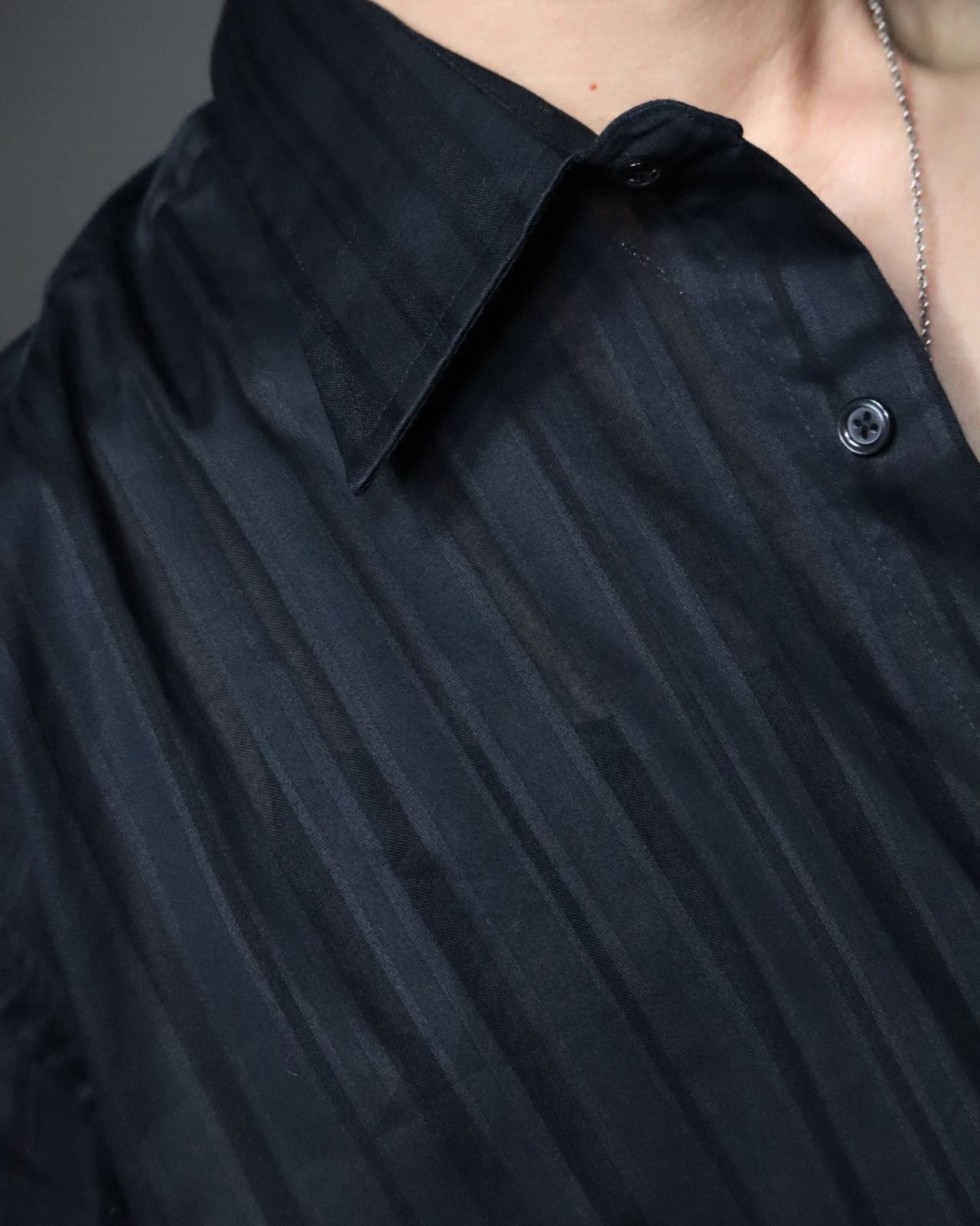 JOHN JOHN HENRY シースルー シアー ストライプ 長袖シャツ 黒 